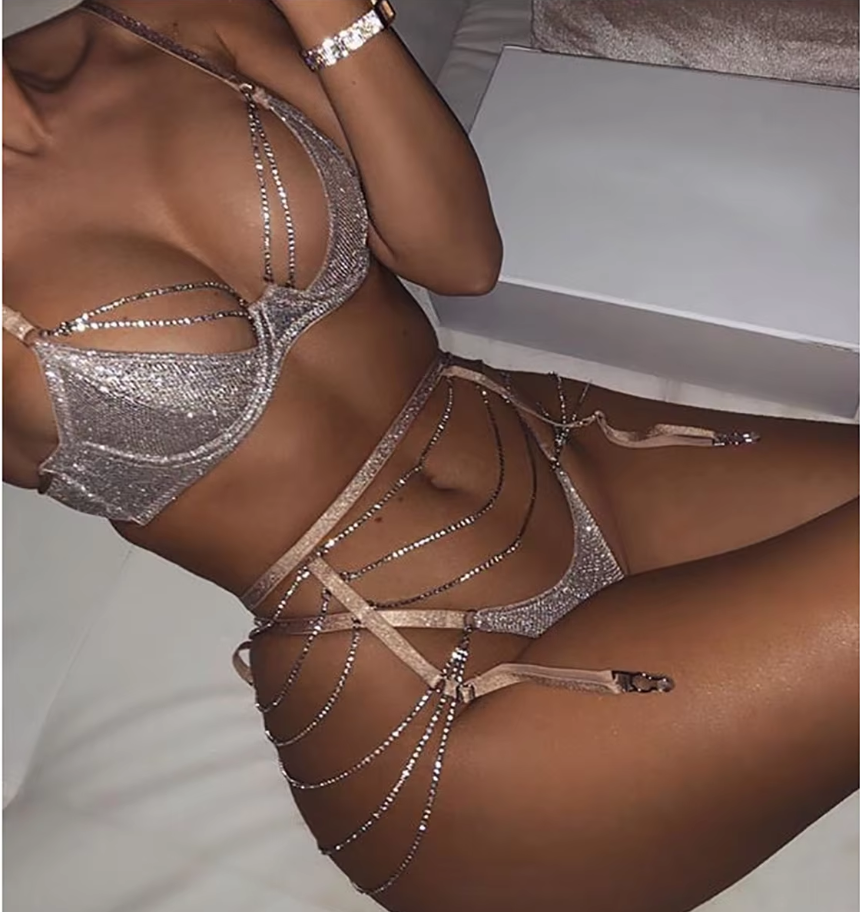 Model in custom thong